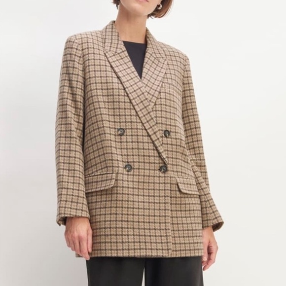 Everlane The ReWool Double Breasted Blazer Beige Houndstooth Size 4 NEW - Picture 1 of 12